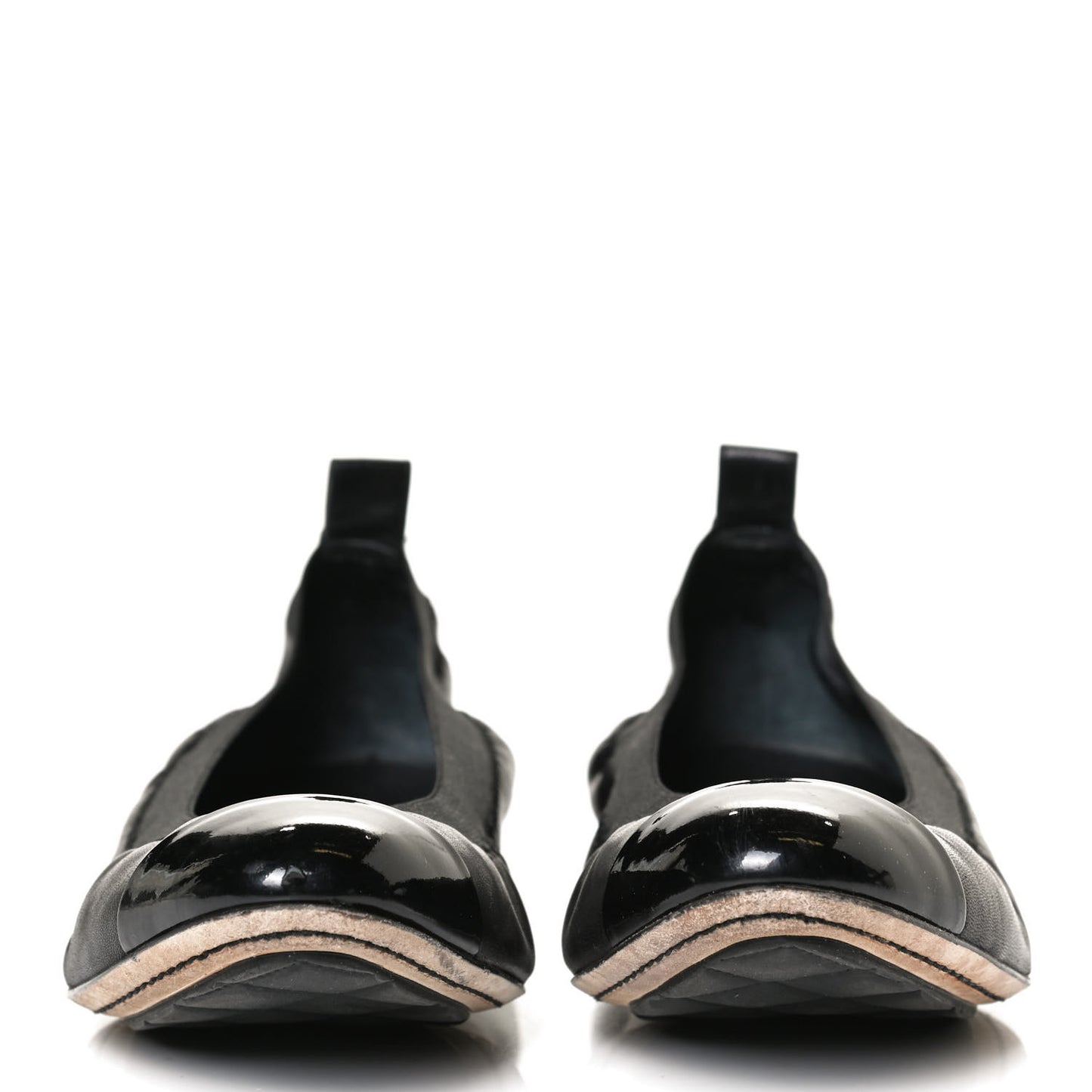 Lambskin Patent CC Elastic Cap Toe Ballerina Flats 35.5 Black