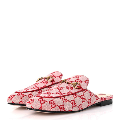 Gucci Canvas GG Monogram Horsebit Womens Princetown Slippers 39.5 Gardenia Hibiscus Red 4 of 11