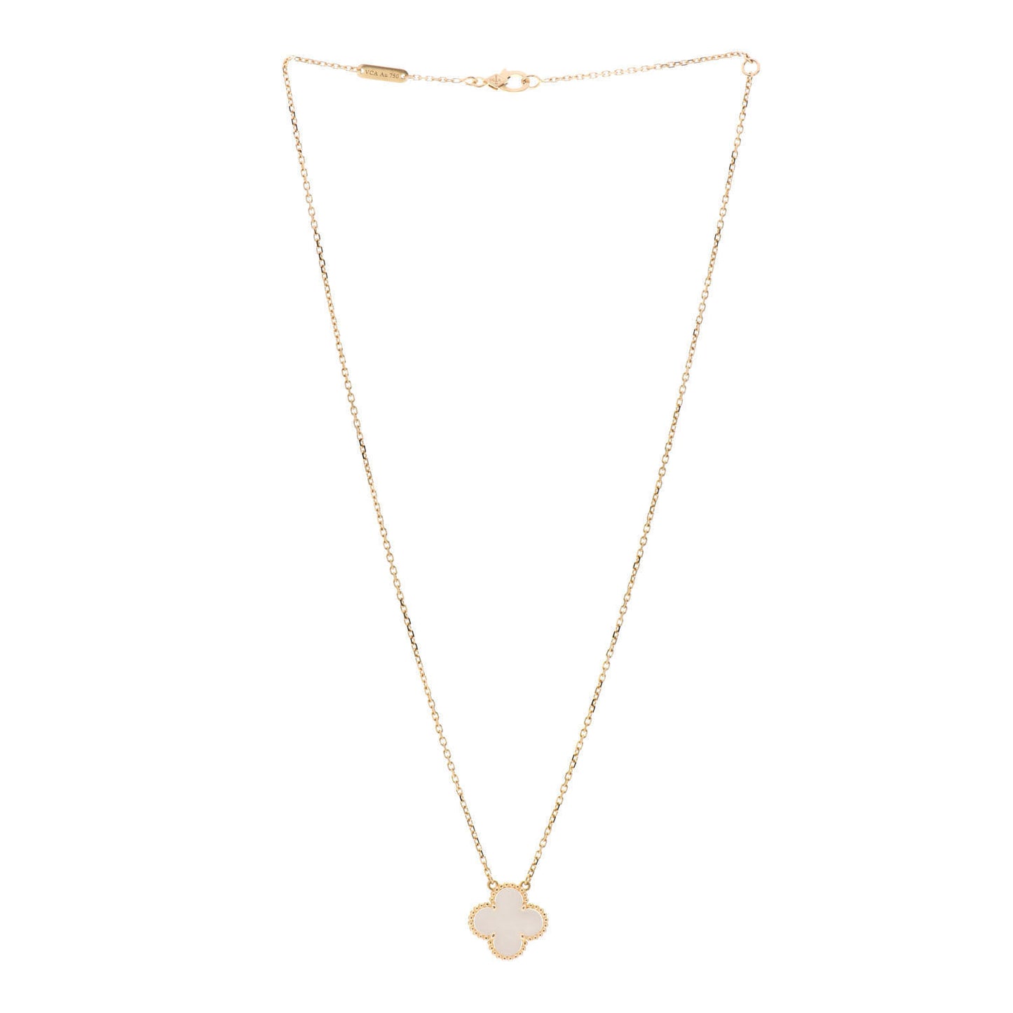 18K Yellow Gold Mother of Pearl Vintage Alhambra Pendant Necklace