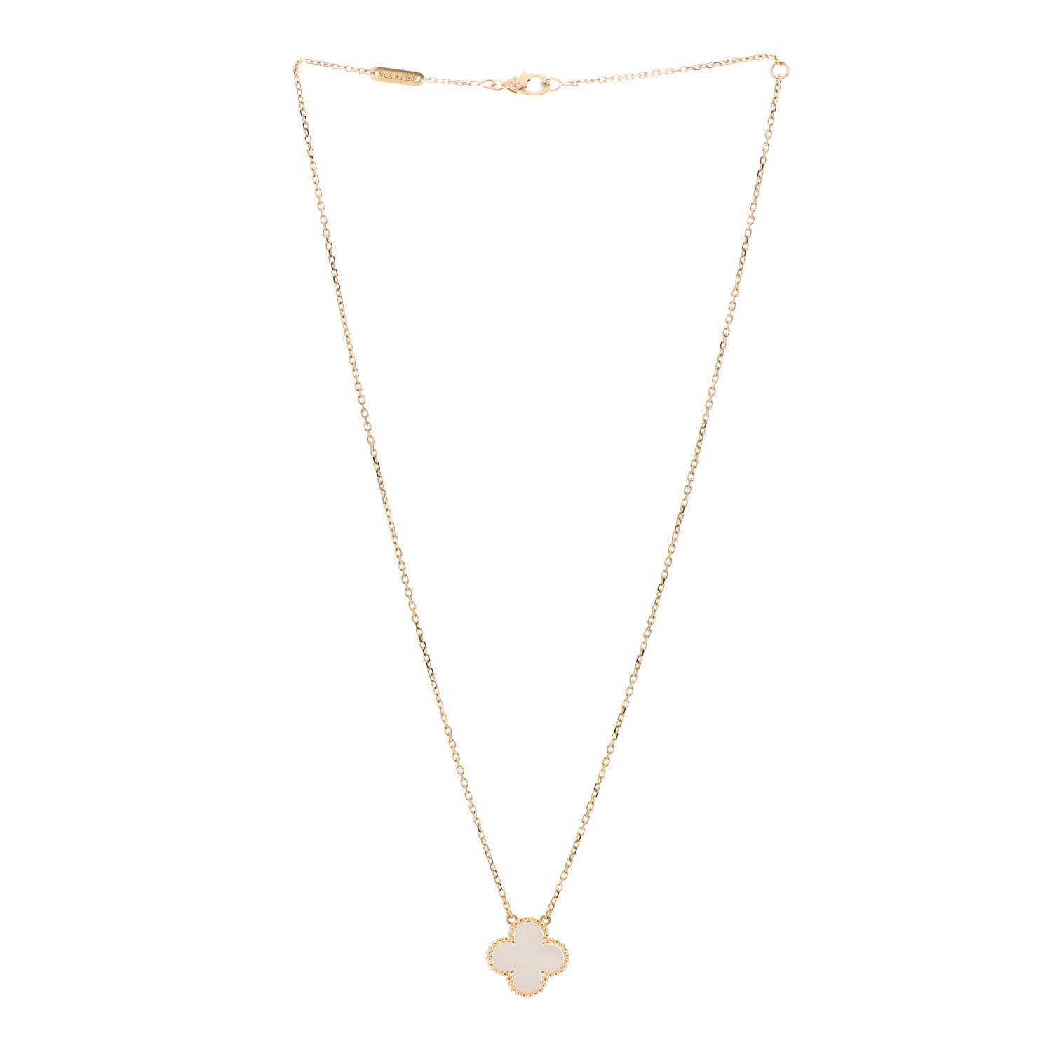 Van Cleef & Arpels 18K Yellow Gold Mother of Pearl Vintage Alhambra Pendant Necklace 2 of 4