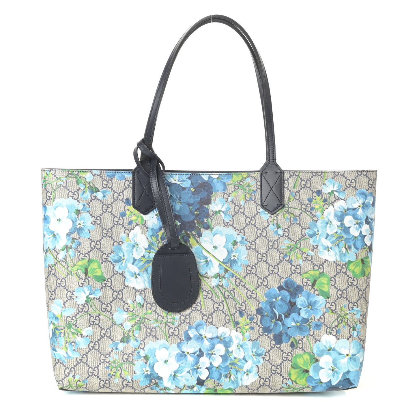 GG Supreme Monogram Blooms Medium Reversible Tote Beige Blue Navy