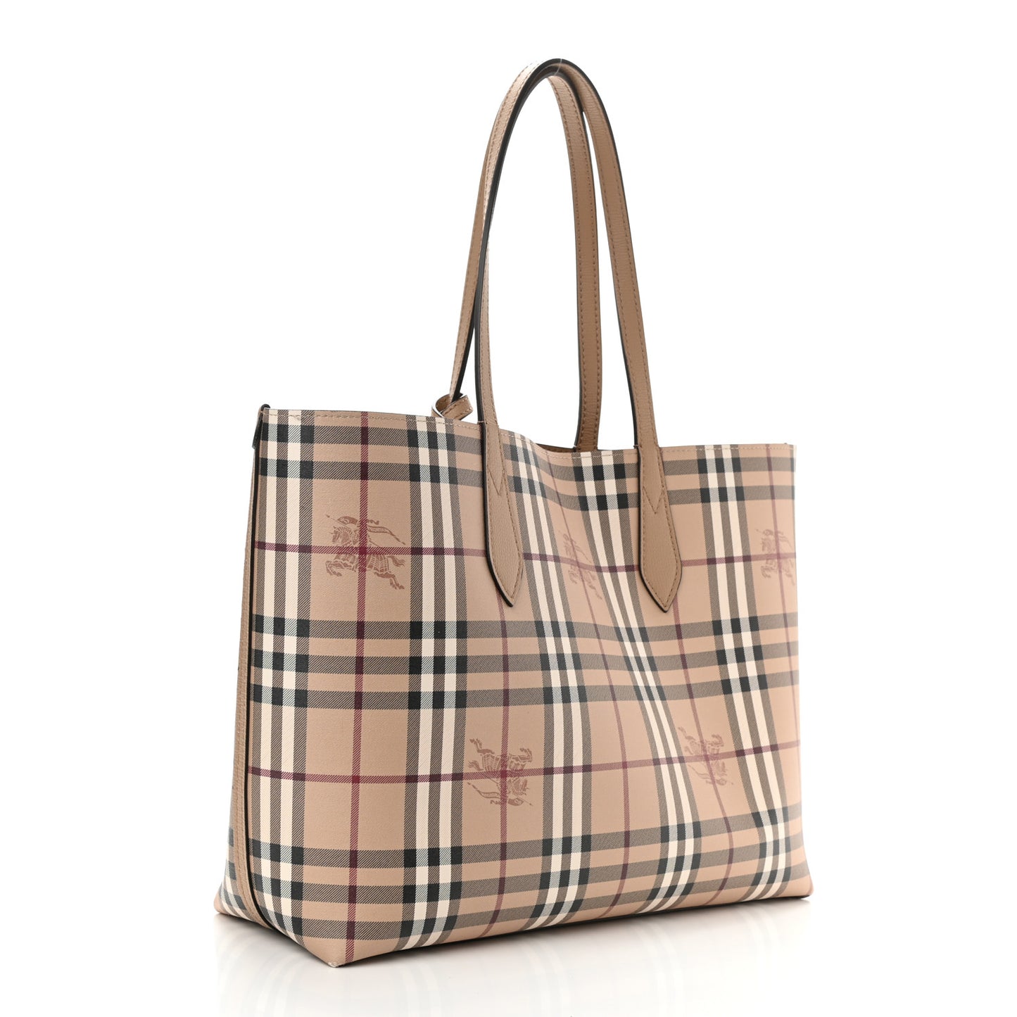 Grainy Calfskin Haymarket Check Medium Reversible Tote Camel