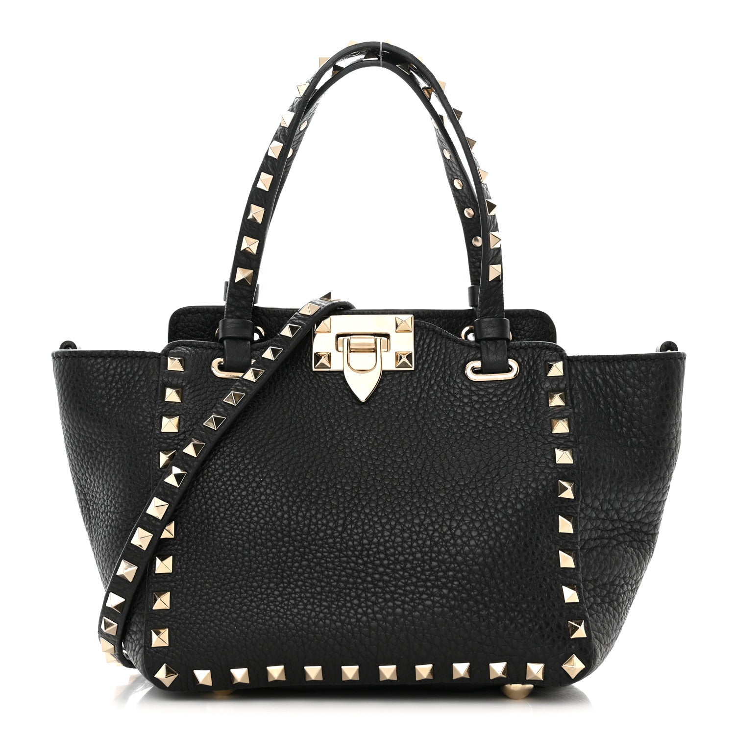 Valentino Garavani Pebbled Calfskin Mini Rockstud Tote Black 1 of 9