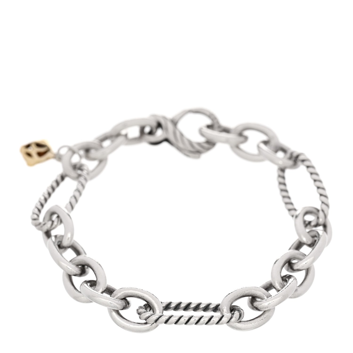 David Yurman Sterling Silver 18K Yellow Gold Elongated Link Chain Bracelet 1 of 3