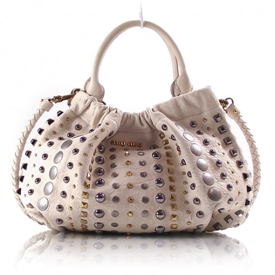 Miu Miu Leather Studded Hobo White 1 of 12