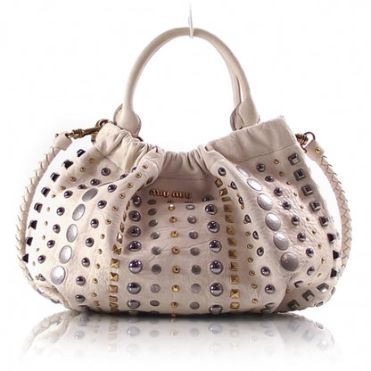 Miu Miu Leather Studded Hobo White 1 of 12