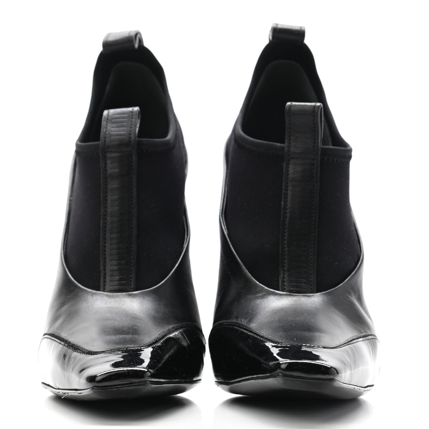 Neoprene Patent Calfskin Scuba Wedge Ankle Boots 38.5 Black