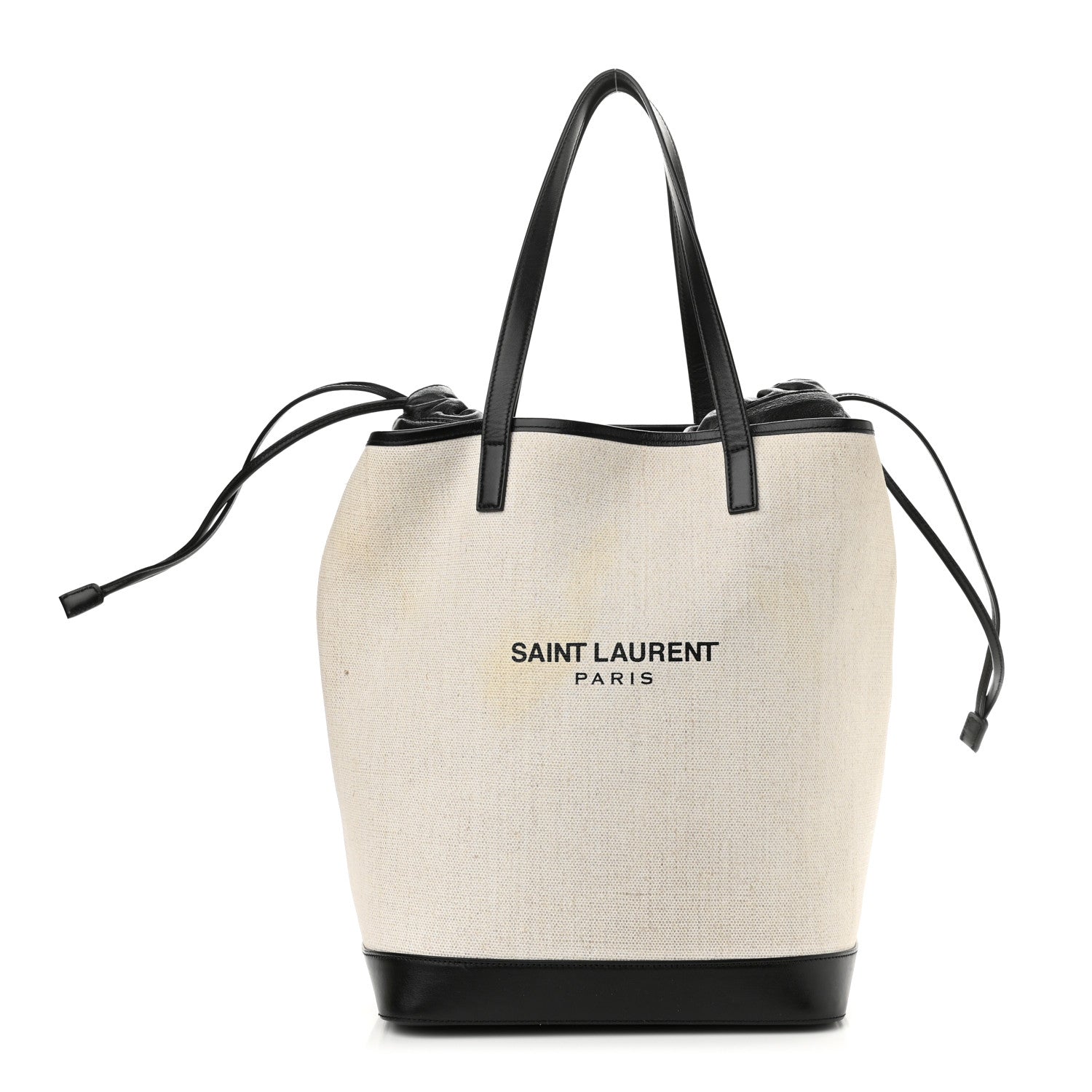 Saint Laurent Canvas Calfskin Teddy Drawstring Shopping Tote White Black 3 of 10