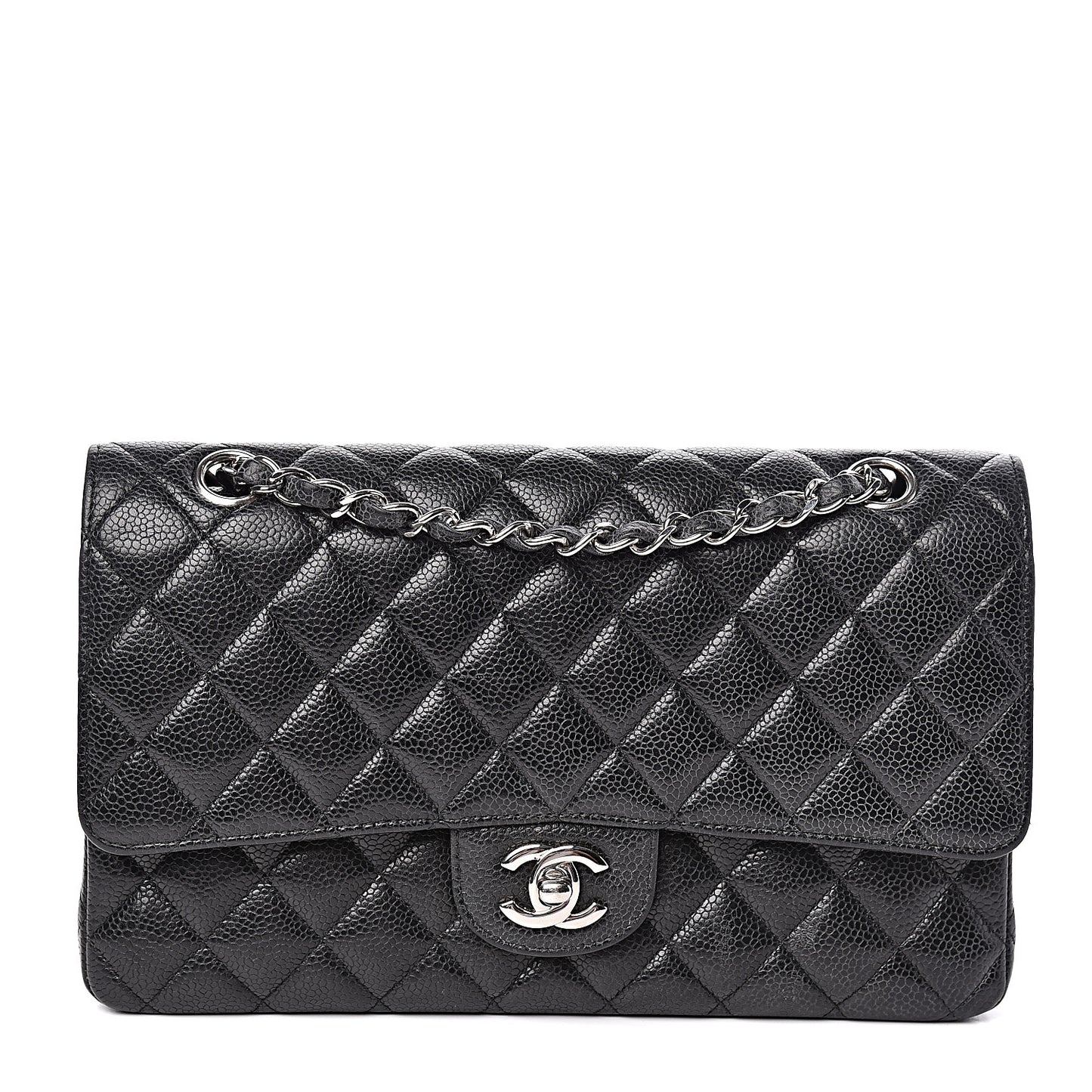 Caviar Quilted Medium Double Flap Black