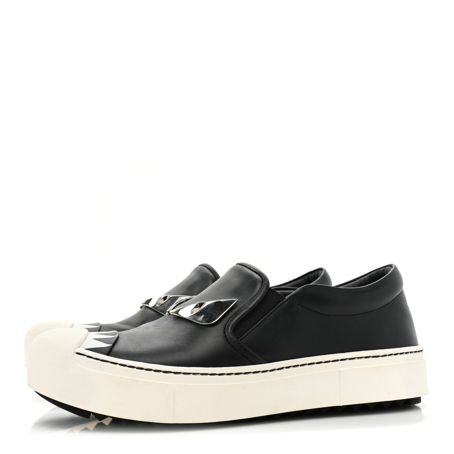 Fendi Vitello Elite Monster Eyes Slip On Sneakers 35 Black 3 of 10