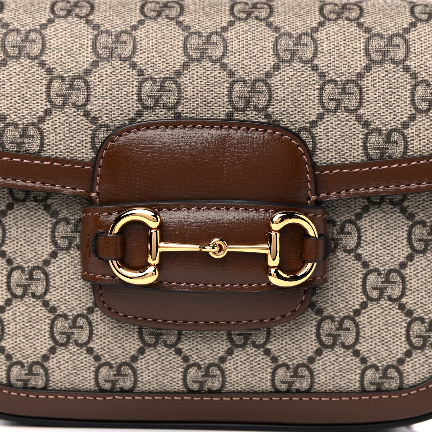 GG Supreme Monogram Web Mini Horsebit 1955 Shoulder Bag Beige Brown Sugar