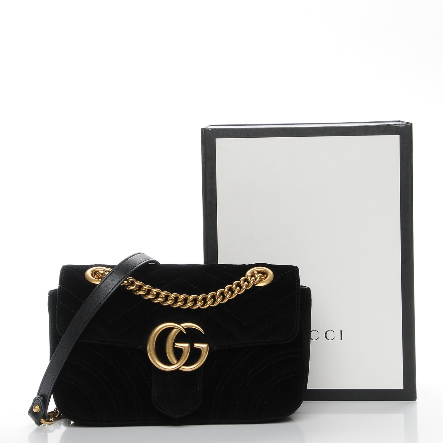 Velvet Matelasse Mini GG Marmont Shoulder Bag Black