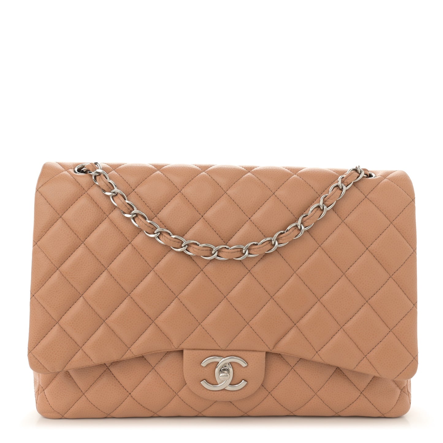 Caviar Quilted Maxi Double Flap Dark Beige