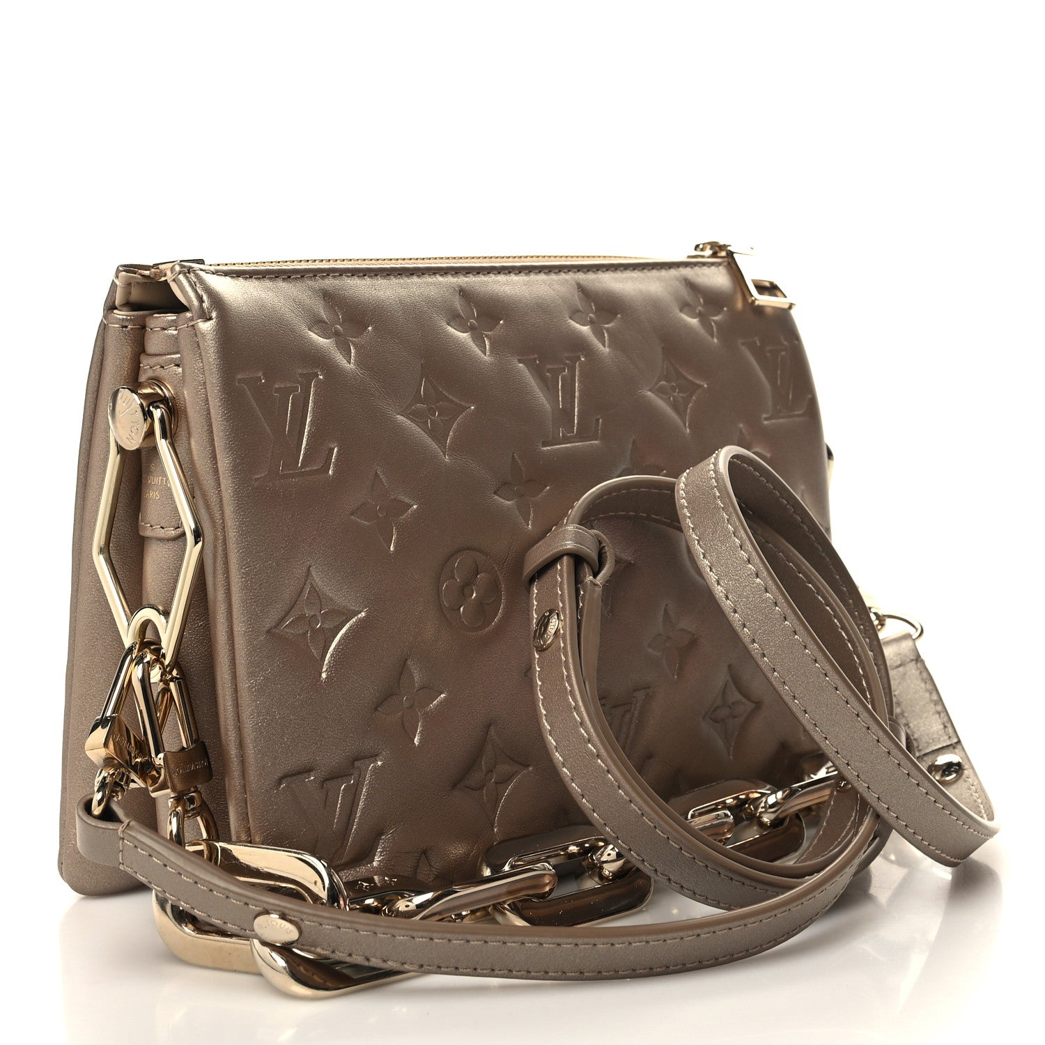 Louis Vuitton Metallic Lambskin Embossed Monogram Coussin BB Light Gold 3 of 10