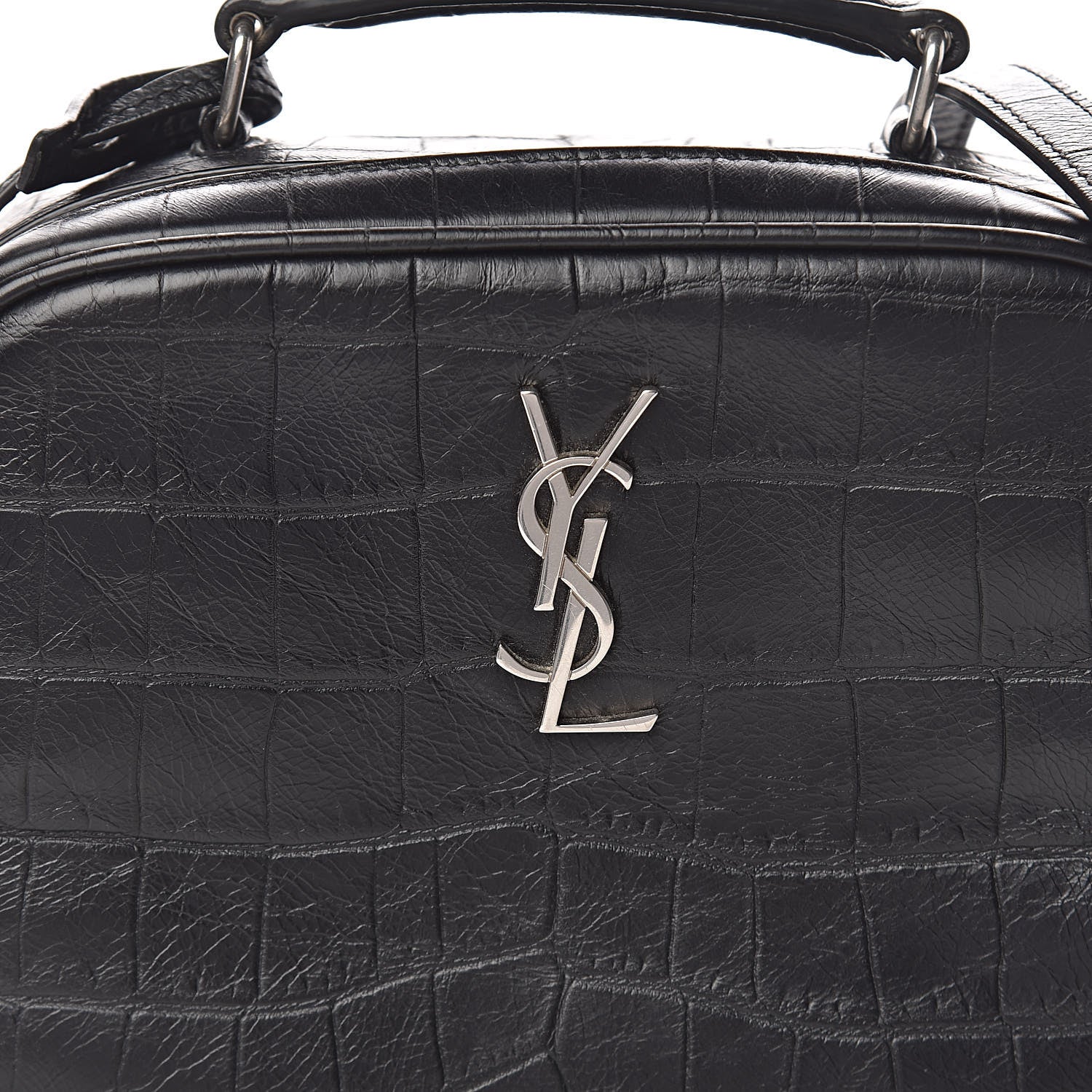 Saint Laurent Calfskin Crocodile Embossed Monogram Lunch Box Bag Black 9 of 9