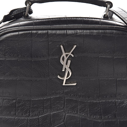 Saint Laurent Calfskin Crocodile Embossed Monogram Lunch Box Bag Black 9 of 9