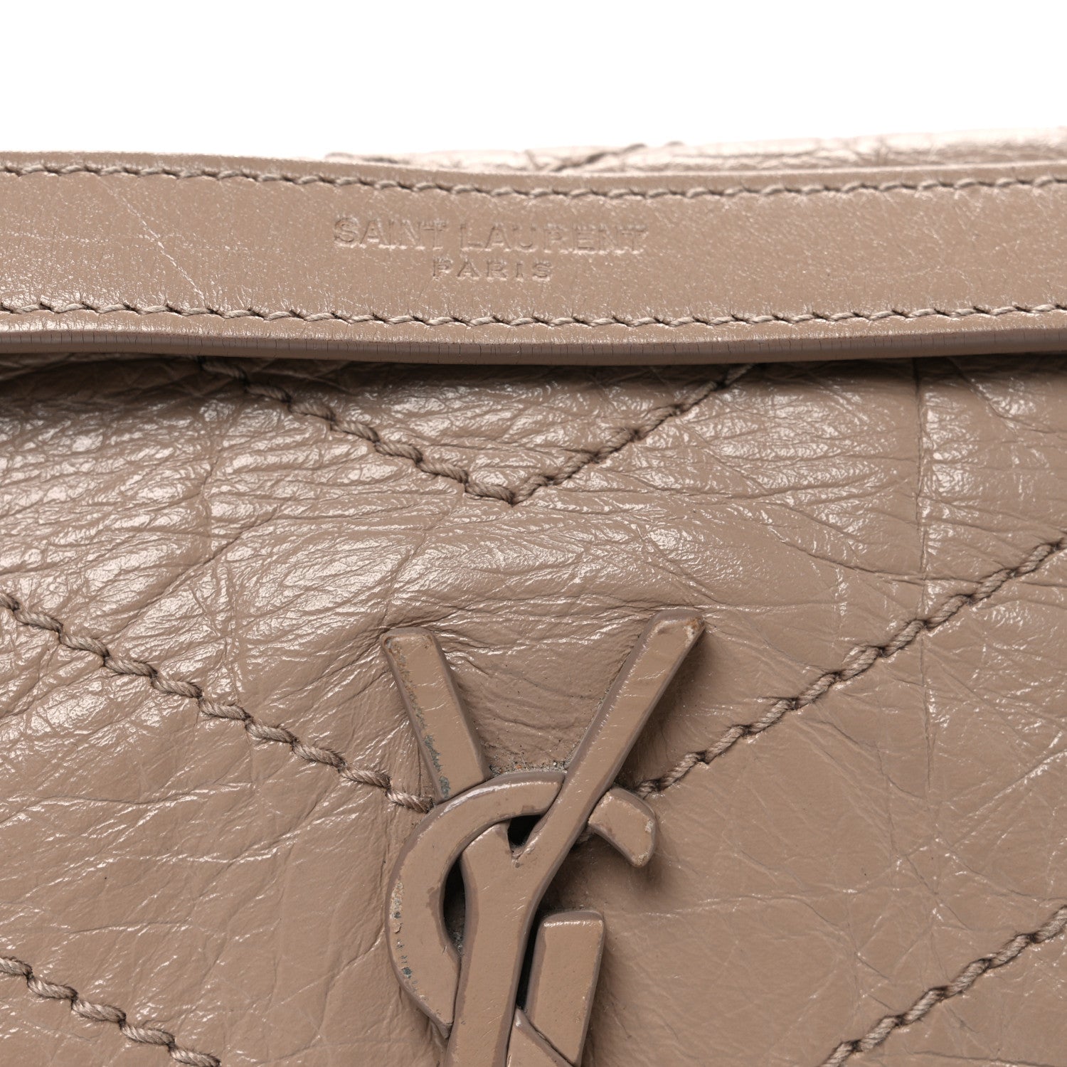 Saint Laurent Crinkled Calfskin Matelasse Monogram Baby Niki Chain Satchel Natural Tan 8 of 12