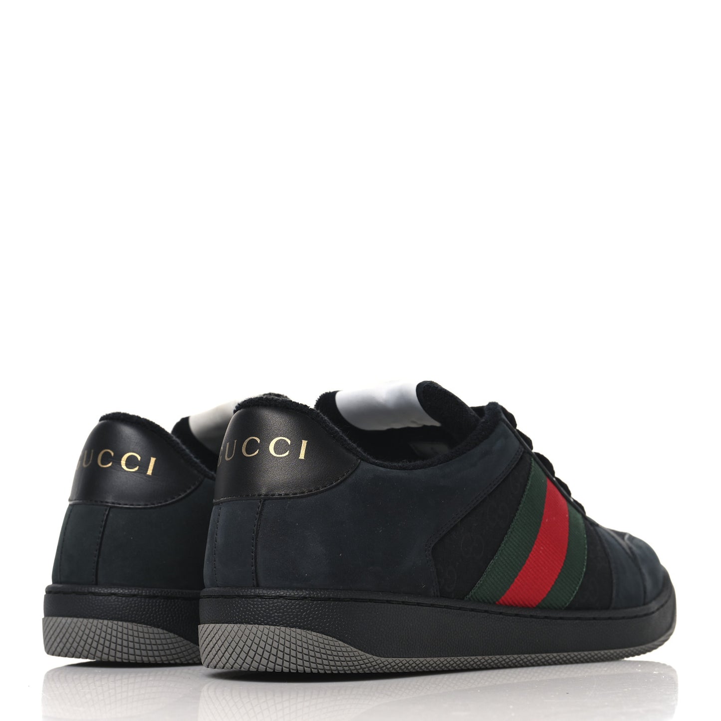 Calfskin Nylon GG Monogram Calfskin Web Mens Screener Sneakers 8 Black