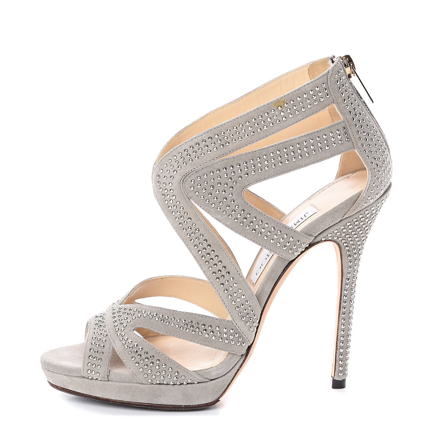 Suede Studded Collar Sandals 36.5 Silver