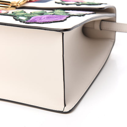 Gucci Calfskin Embroidered Medium Sylvie Top Handle Bag White 9 of 10