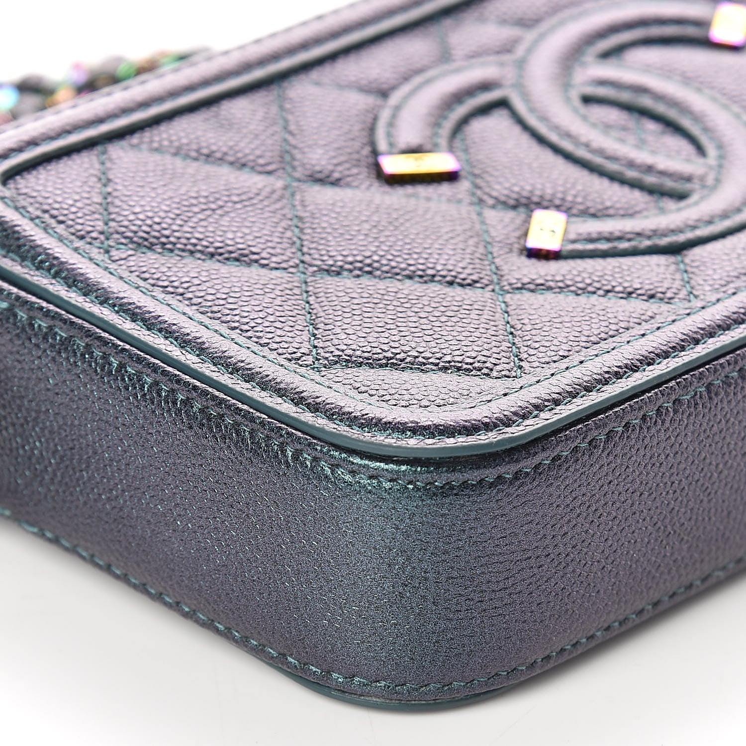 Chanel Iridescent Caviar Quilted CC Filigree Clutch With Chain Dark Turquoise 10 of 12