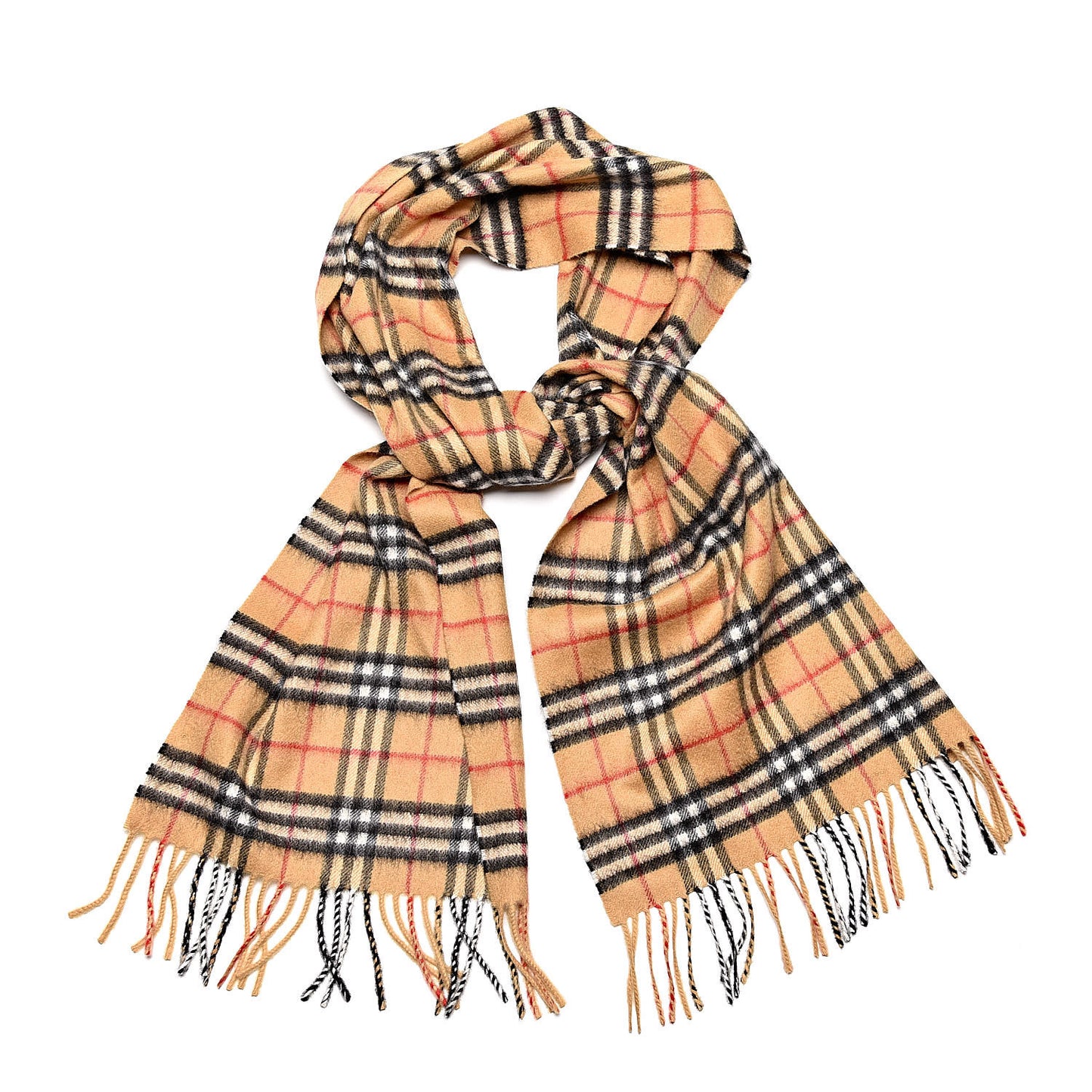 Cashmere Vintage Check Fringe Scarf Antique Yellow