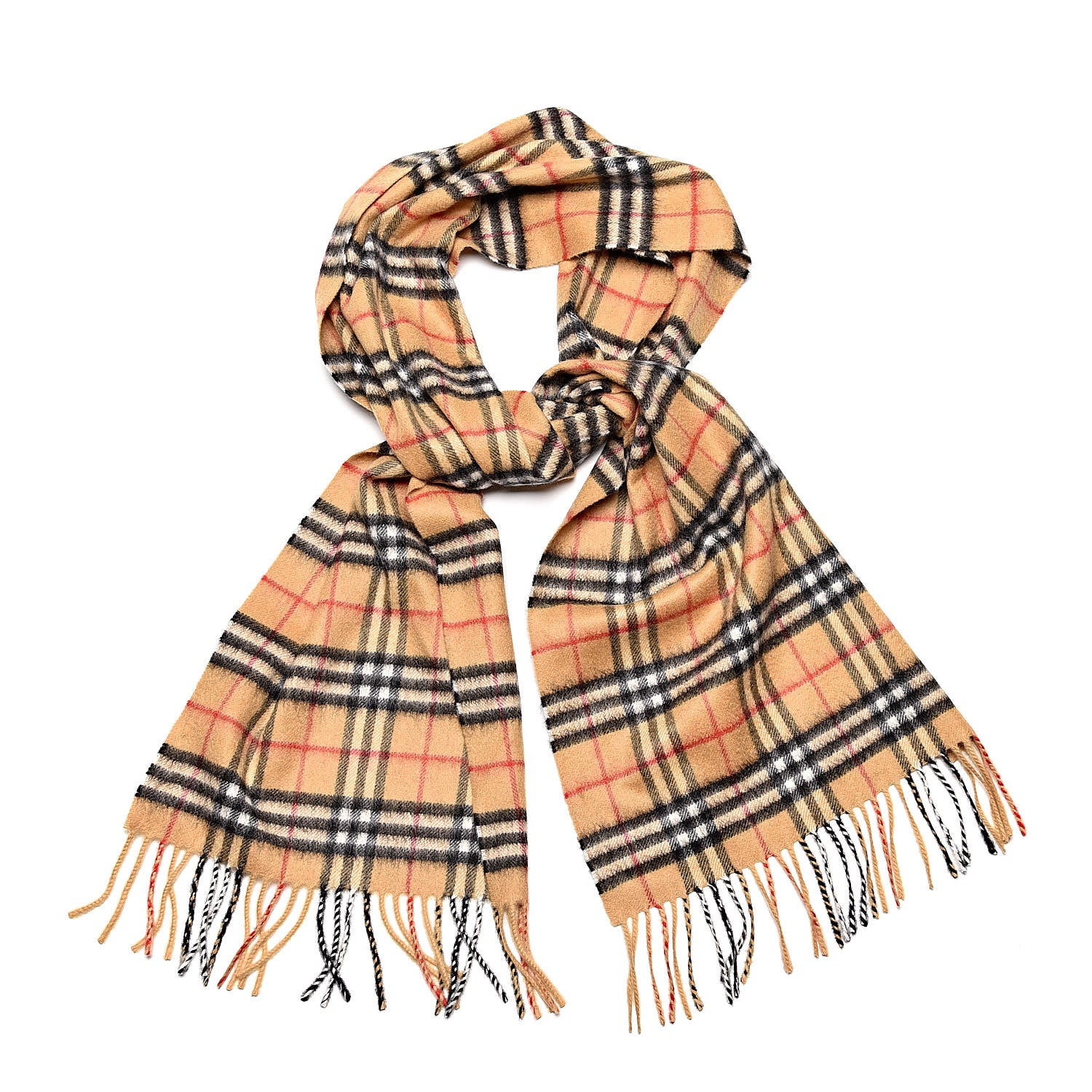 Burberry Cashmere Vintage Check Fringe Scarf Antique Yellow 1 of 5