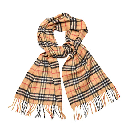 Burberry Cashmere Vintage Check Fringe Scarf Antique Yellow 1 of 5