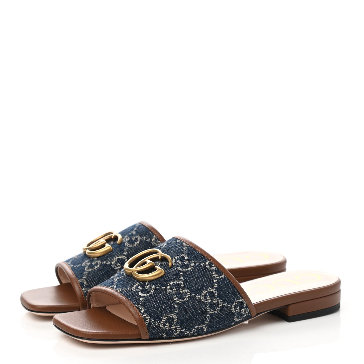 Gucci New Denim GG Monogram Miro Soft Calfskin Jolie Slide Sandals 35 Blue Tea Cuir Epilog 3 of 9
