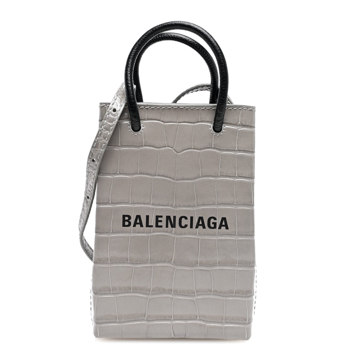Calfskin Crocodile Embossed Logo Shopping Phone Holder Bag Steel Grey
