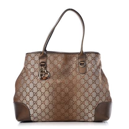Gucci Monogram Lurex Heart Bit Charm Large Top Handle Tote Bronze 1 of 17