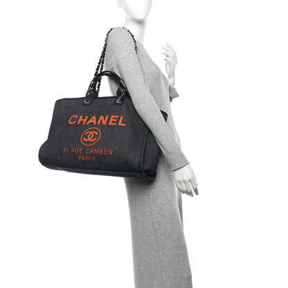 Chanel Denim Large Deauville Tote Blue Orange 2 of 12
