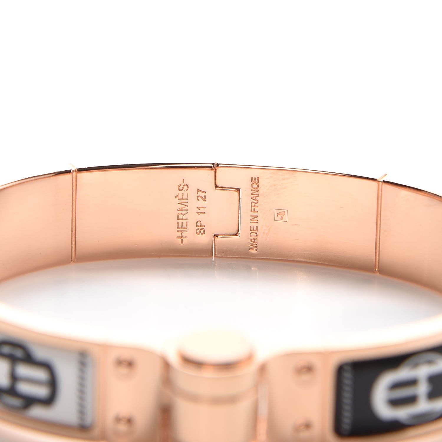 Hermes Enamel Printed Narrow Boucleries Modernes Hinged Bracelet M Black 4 of 7