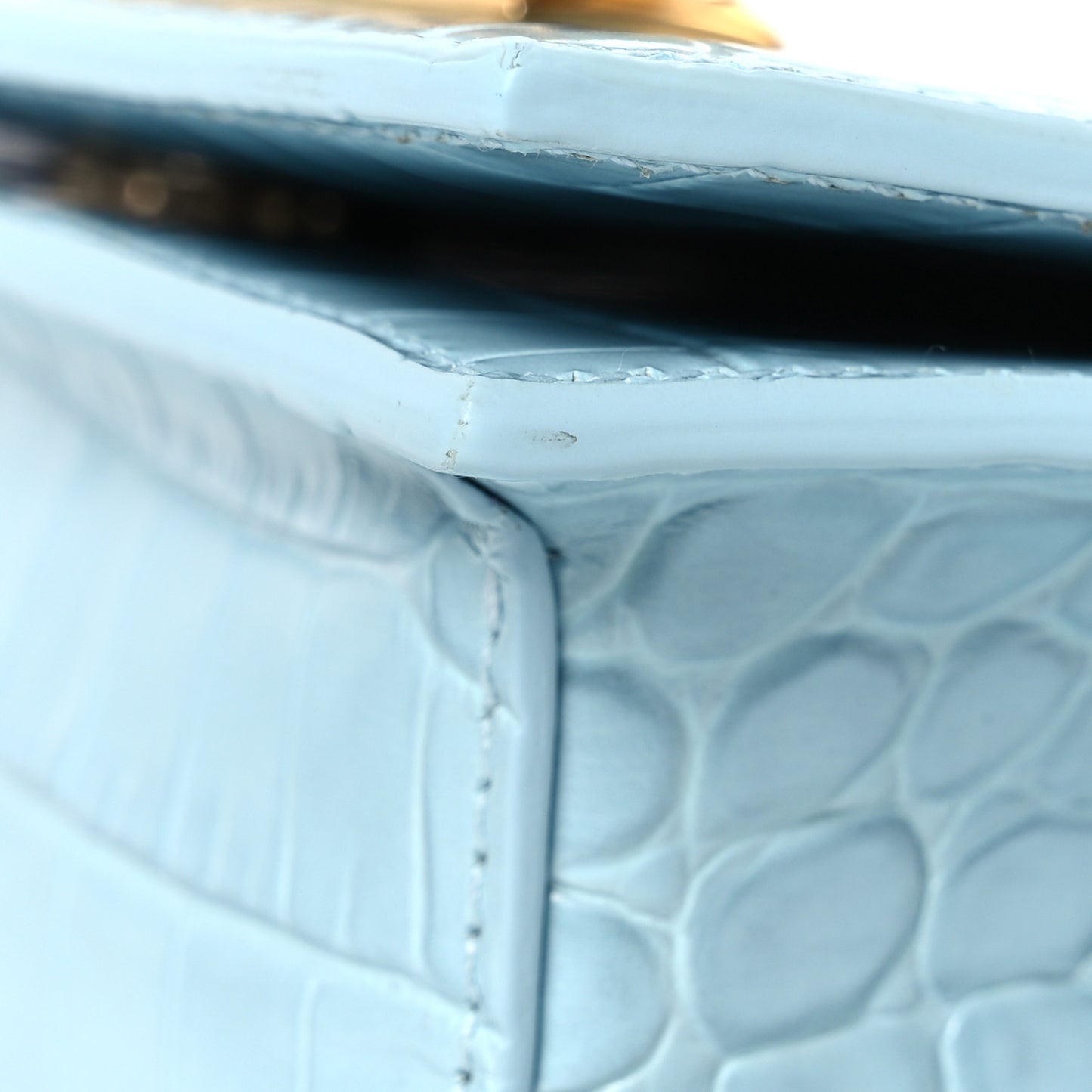 Calfskin Crocodile Embossed Knuckle Shoulder Bag Pale Blue