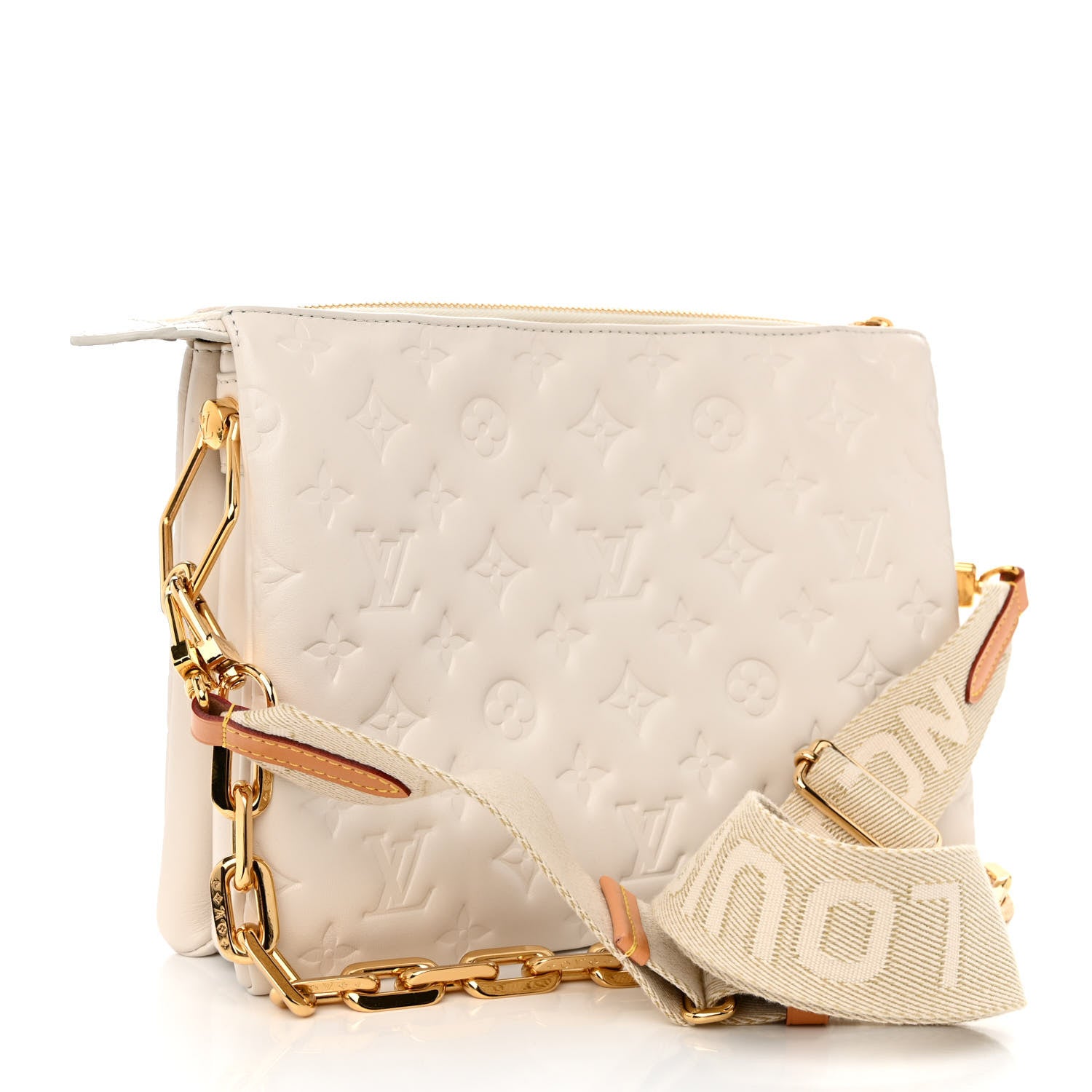 Louis Vuitton Lambskin Embossed Monogram Coussin PM Beige Cream 3 of 11