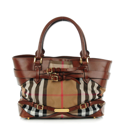 Burberry House Check Bridle Calfskin Medium Lynher Tote Dark Tan 1 of 8