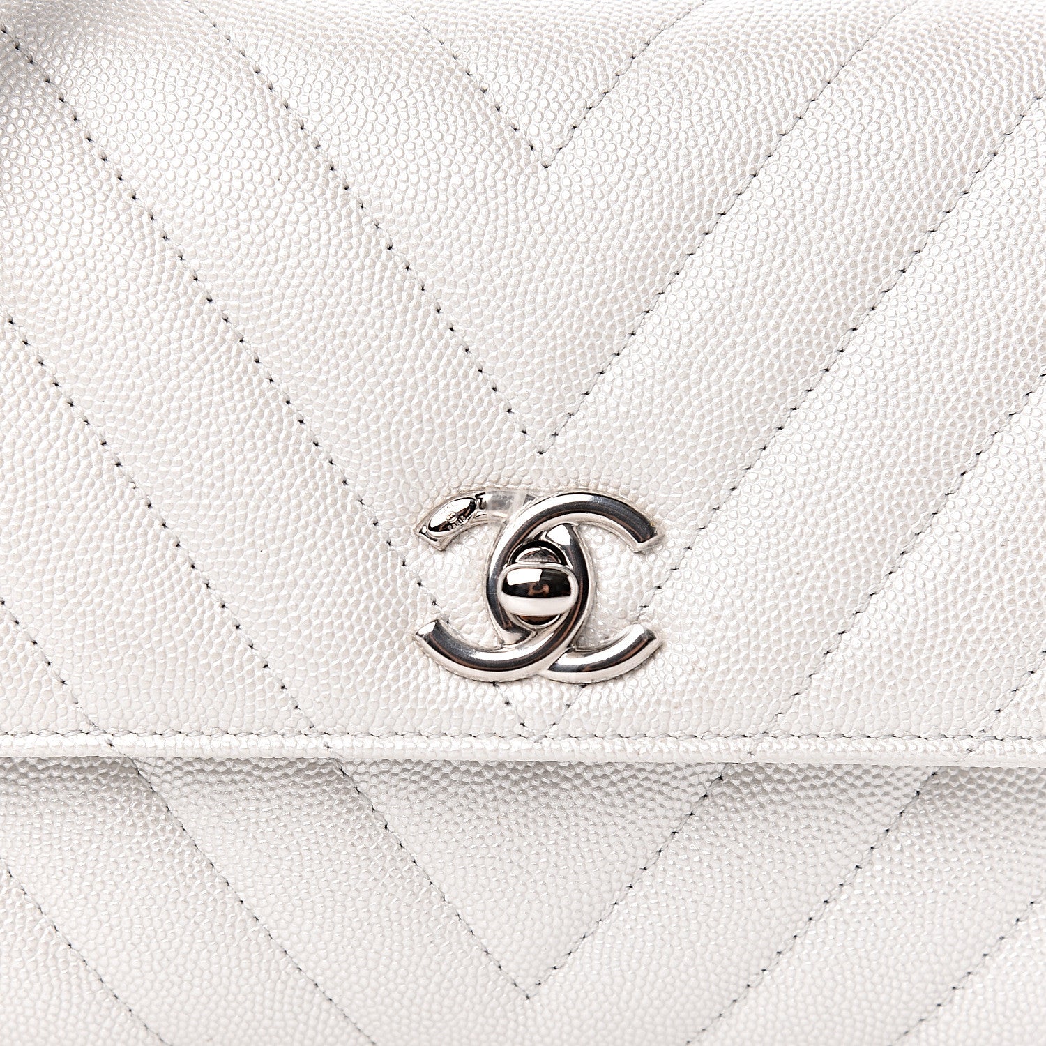 Chanel Iridescent Caviar Chevron Quilted Mini Coco Handle Flap White 8 of 10