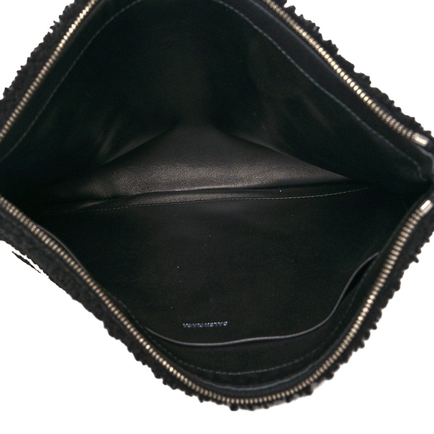 Balenciaga Sheepskin Shearling Contrasted Logo Large Zip Pouch Black 6 of 9