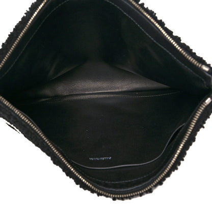 Balenciaga Sheepskin Shearling Contrasted Logo Large Zip Pouch Black 6 of 9