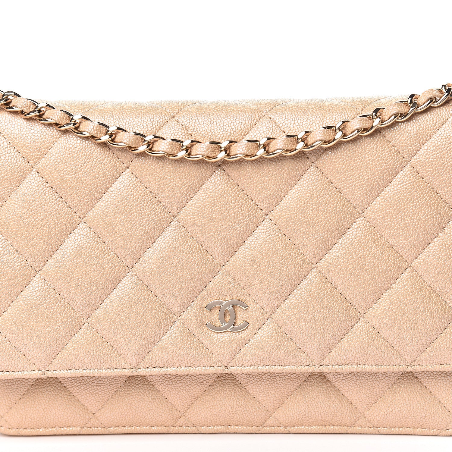 Chanel Iridescent Caviar Quilted Wallet On Chain WOC Beige 11 of 14