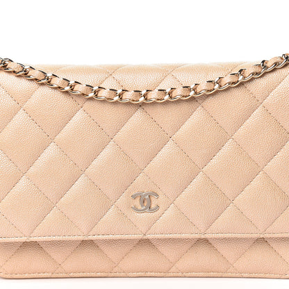 Chanel Iridescent Caviar Quilted Wallet On Chain WOC Beige 11 of 14