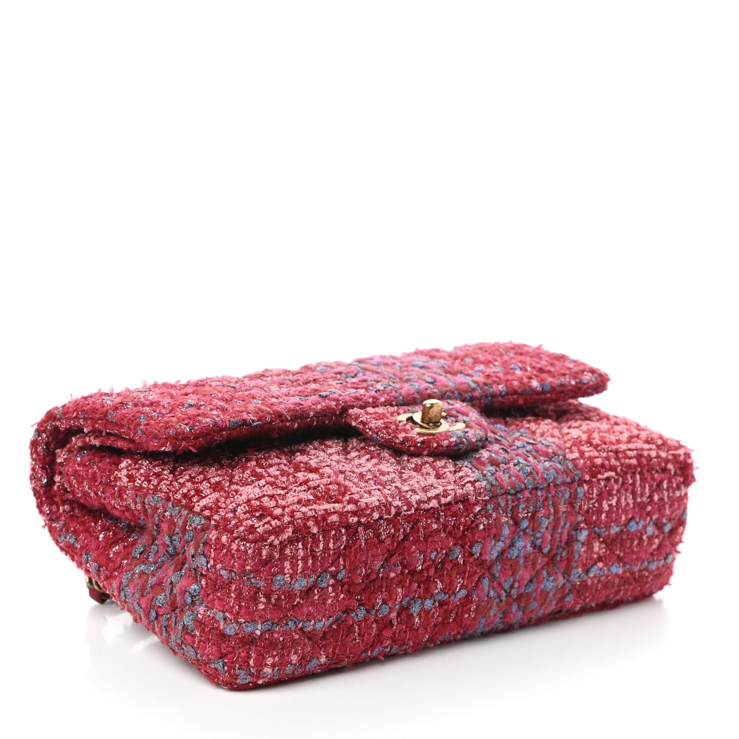 Chanel Tweed Quilted Medium Double Flap Raspberry Blue Pink 4 of 10