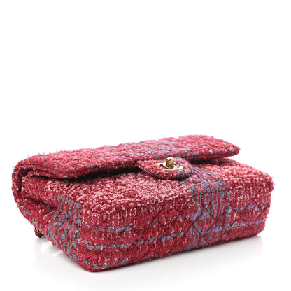 Chanel Tweed Quilted Medium Double Flap Raspberry Blue Pink 4 of 10