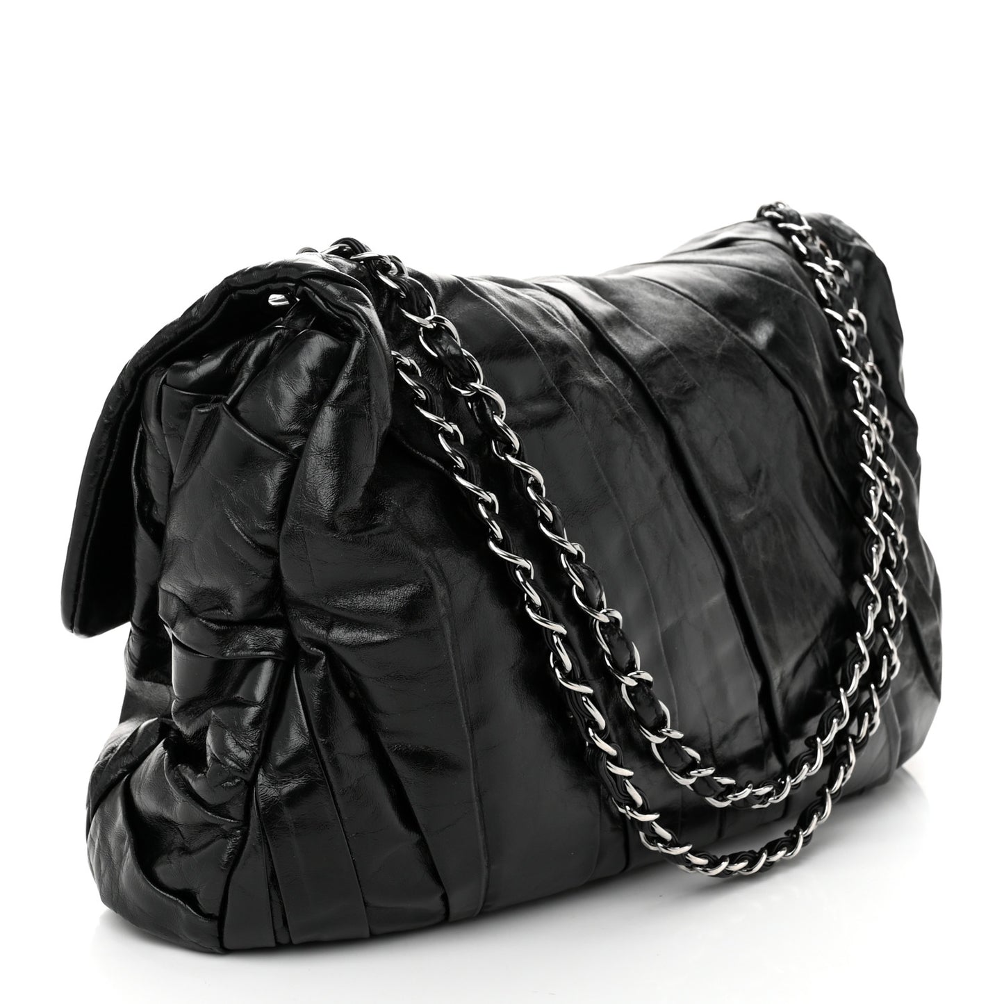 Glazed Calfskin Twisted Maxi Flap Black