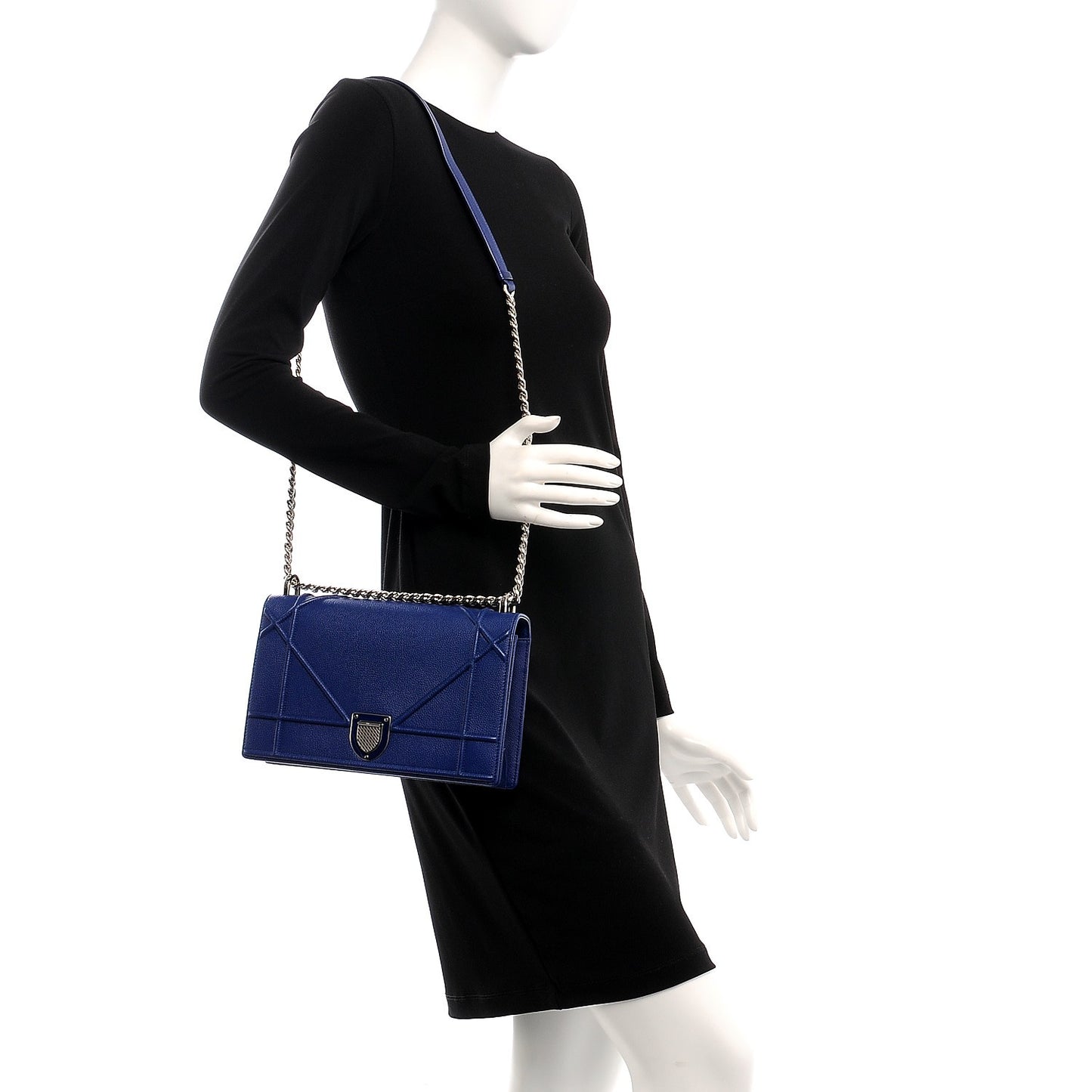 Grained Calfskin Medium Diorama Flap Bag Bleu De Minuit