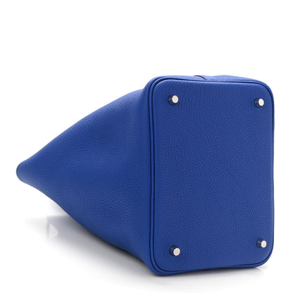 Hermes Taurillon Clemence Ostrich Touch Picotin Lock 22 Bleu Electrique 3 of 10