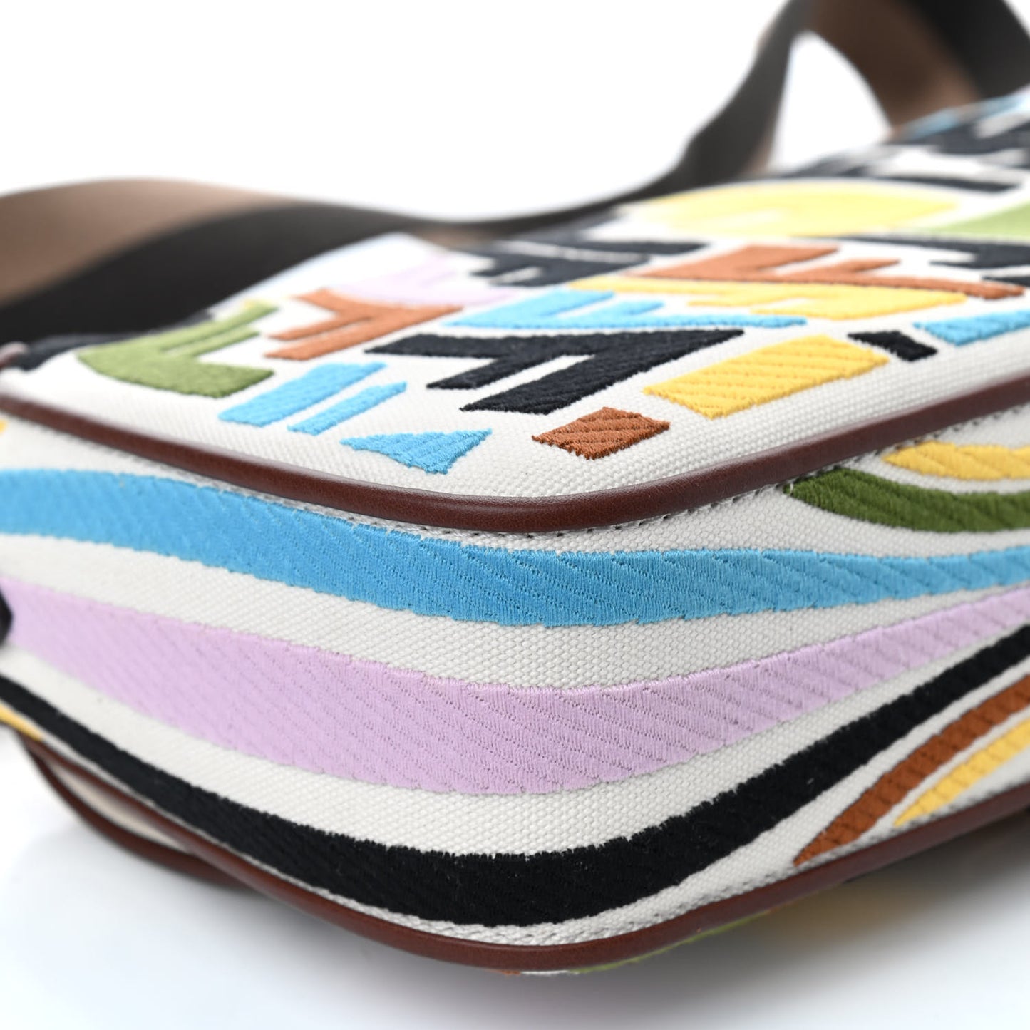 X SARA COLEMAN Canvas Vitello King Seta FF Fish Eye Embroidered Baguette Grezzo Multicolor Ghianda
