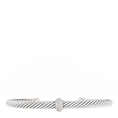 David Yurman Sterling Silver 18K White Gold Diamond 5mm Cable Classics Station Bracelet 1 of 4
