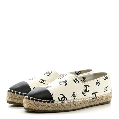 Chanel Lambskin Printed CC Espadrilles 37 White Black 4 of 14