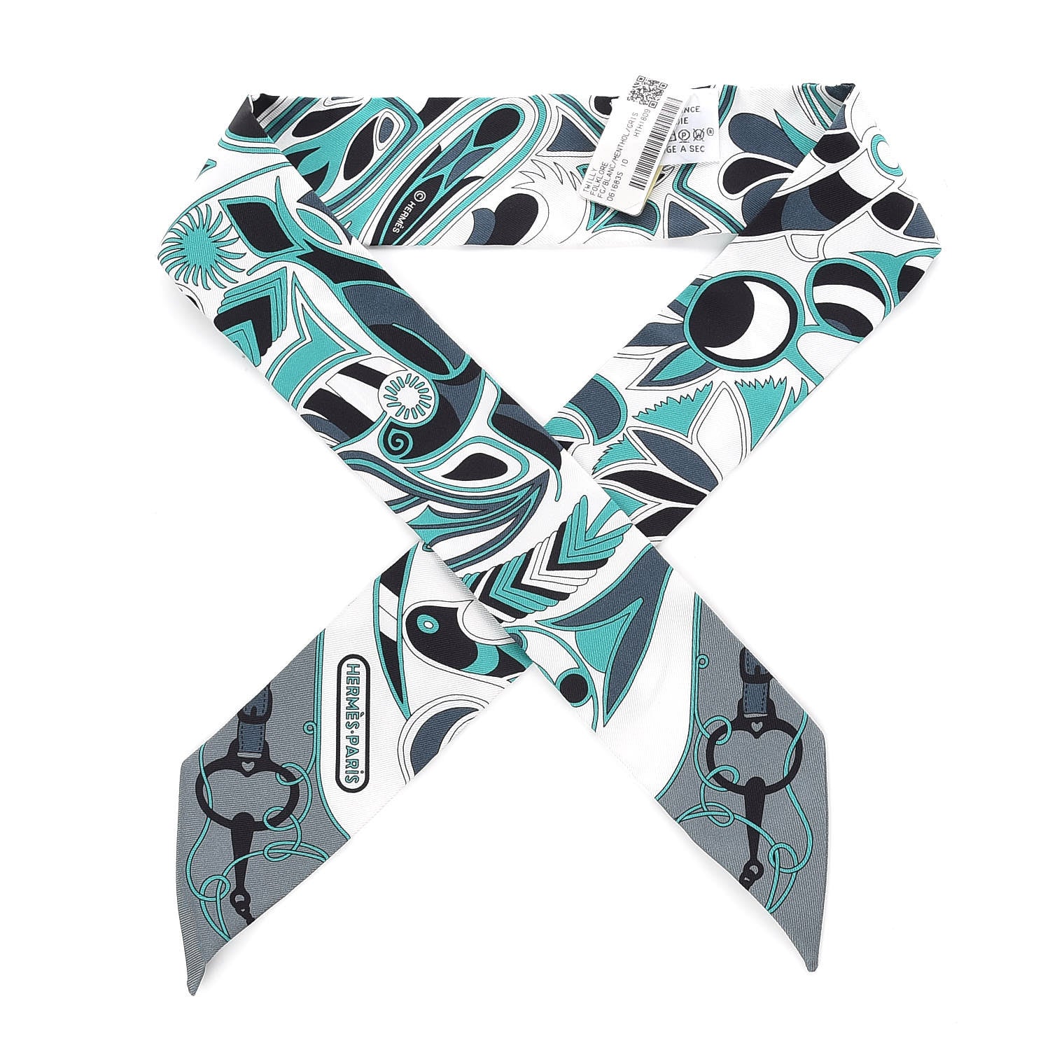 Hermes Silk Folklore Twilly White Menthol Gris 1 of 5